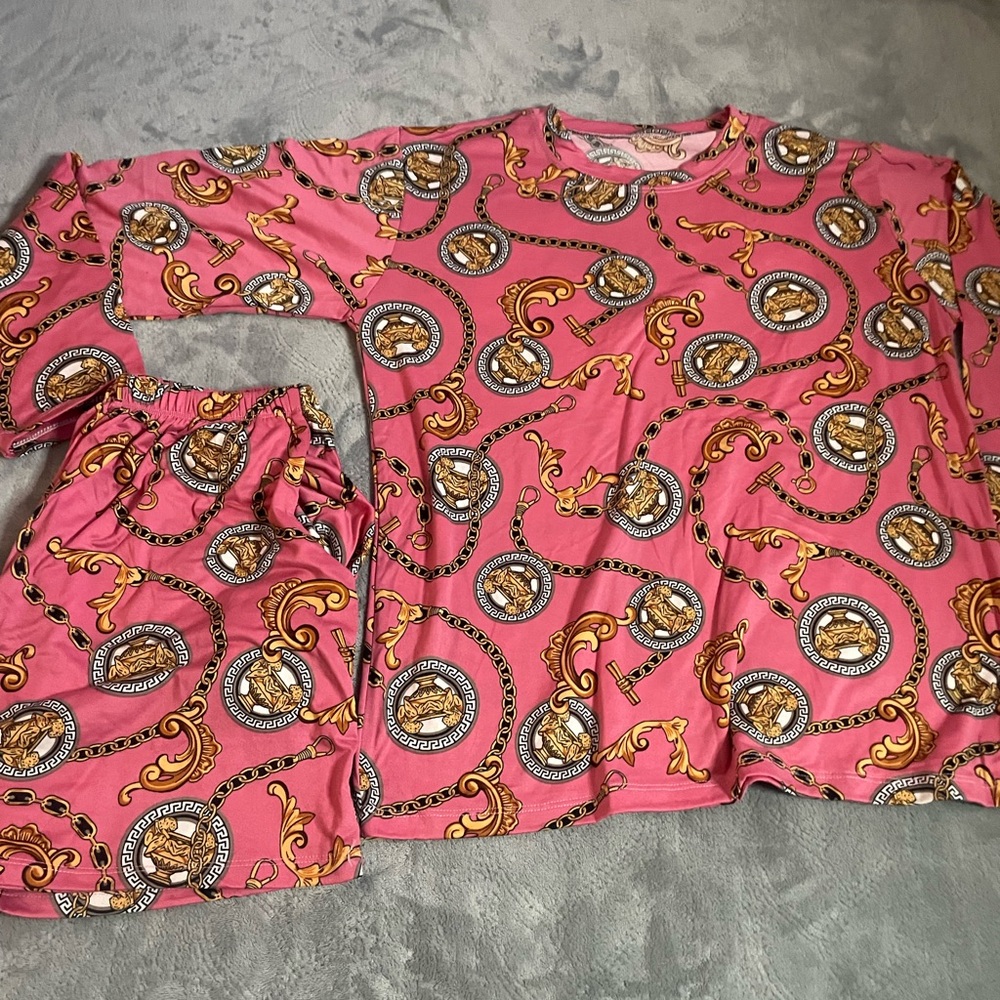Fashion sleepwear Pink Patterned Women's, Teens Long sleeve Short Set